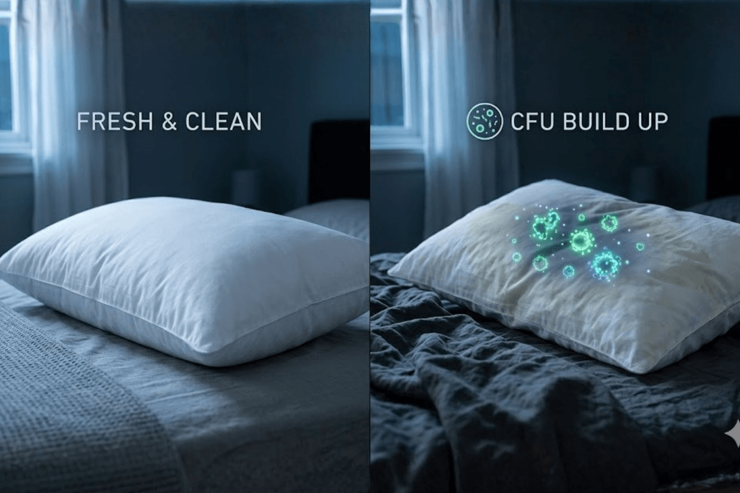 Comparison showing bacteria buildup on bedding