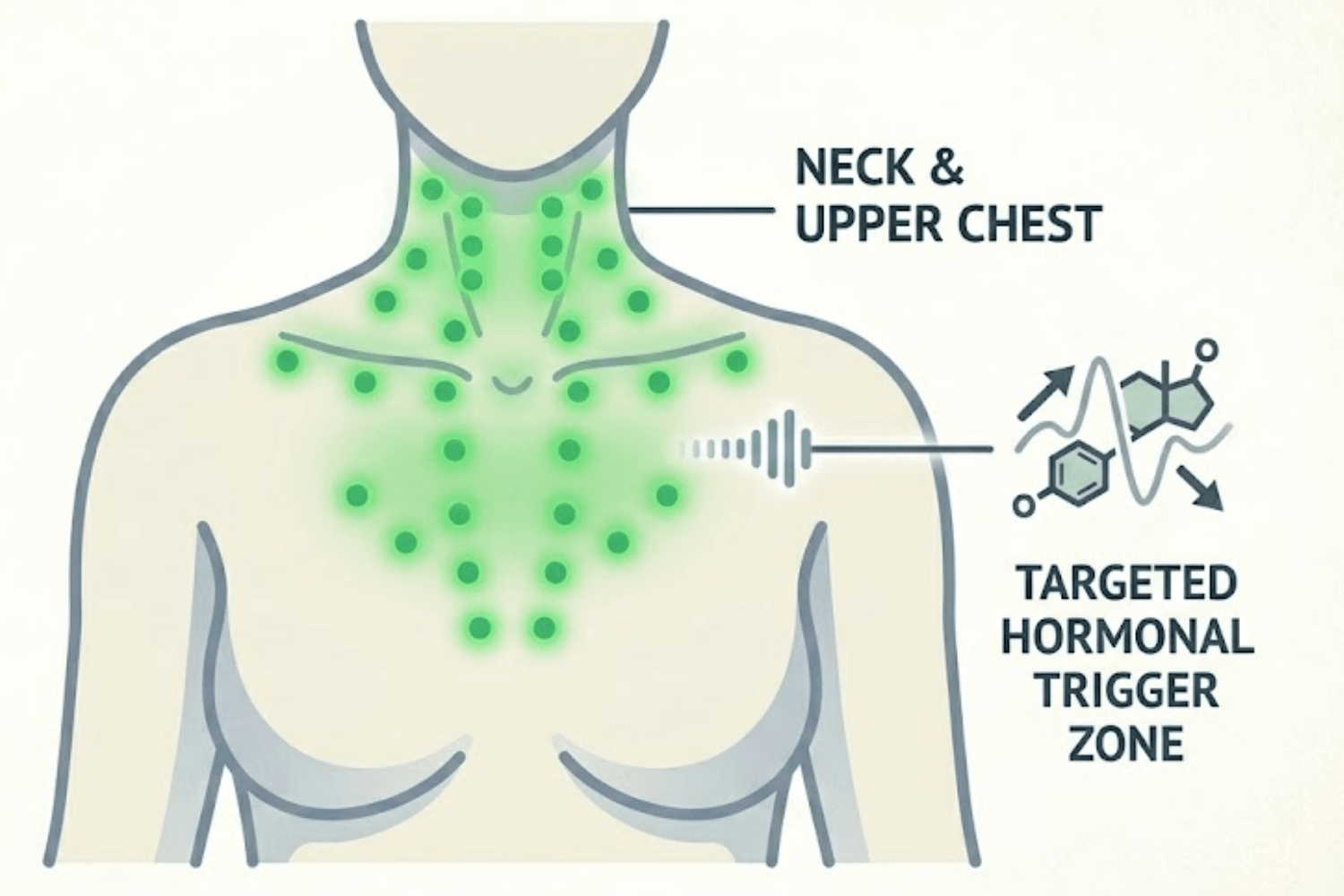 Anatomical diagram highlighting the neck and chest areas prone to night sweats