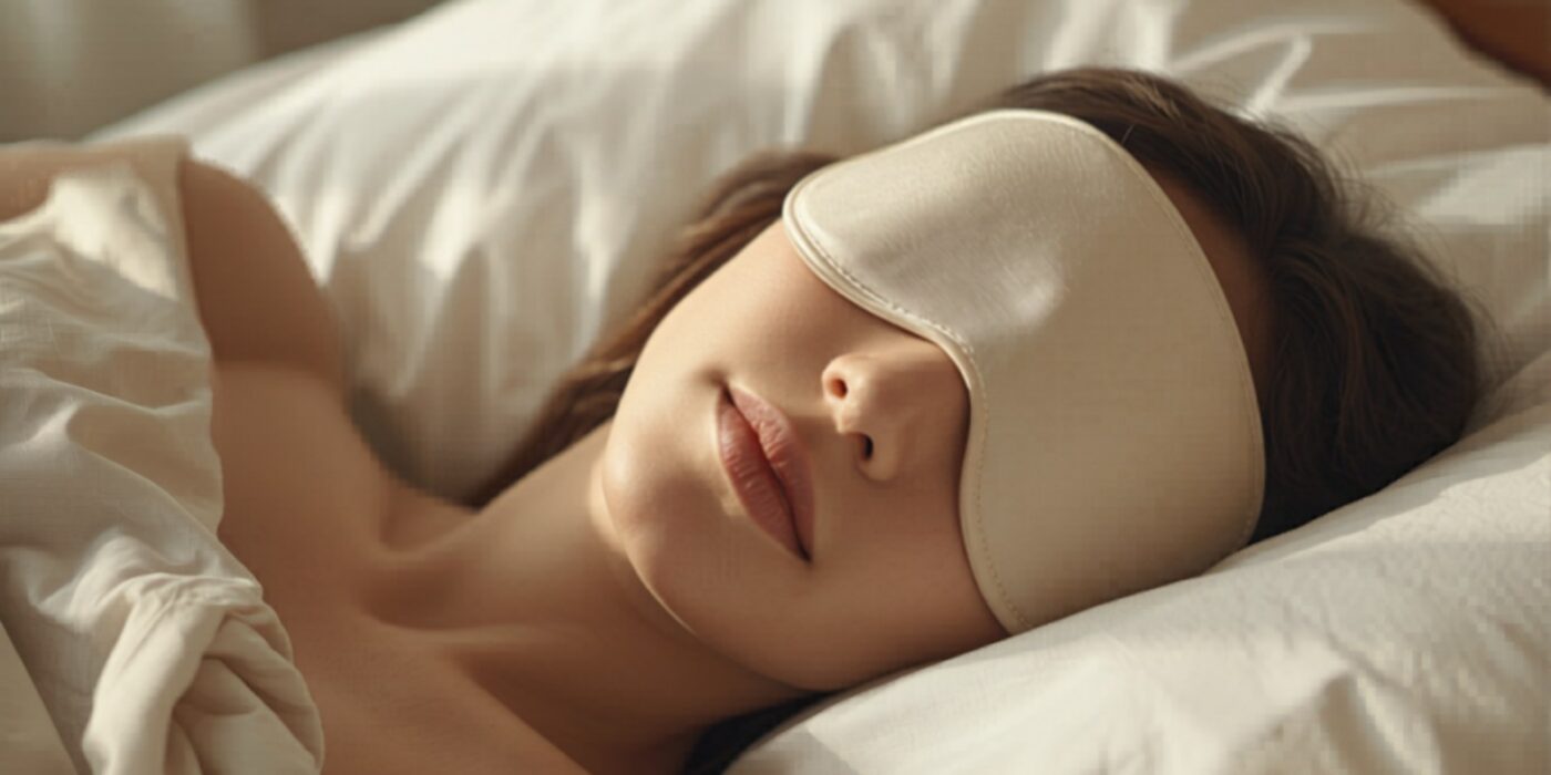 Person sleeping wearing a soft silk sleep mask