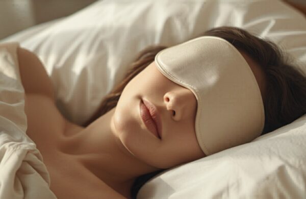 Person sleeping wearing a soft silk sleep mask