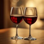 Two glasses of red wine in warm evening light