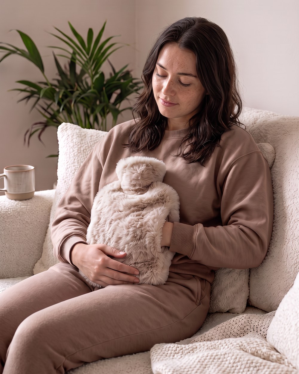 Relaxing on the sofa with a hand in the hot water bottle pocket