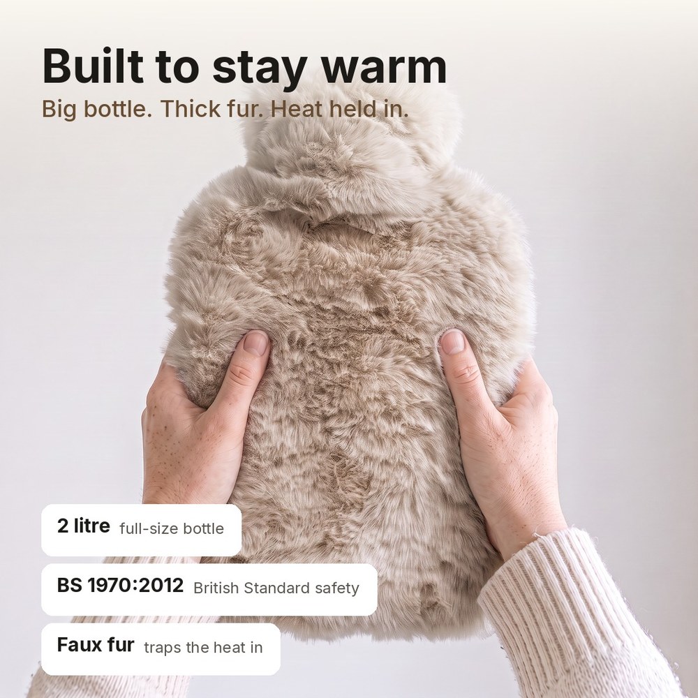 2 litre British Standard bottle in thick faux fur