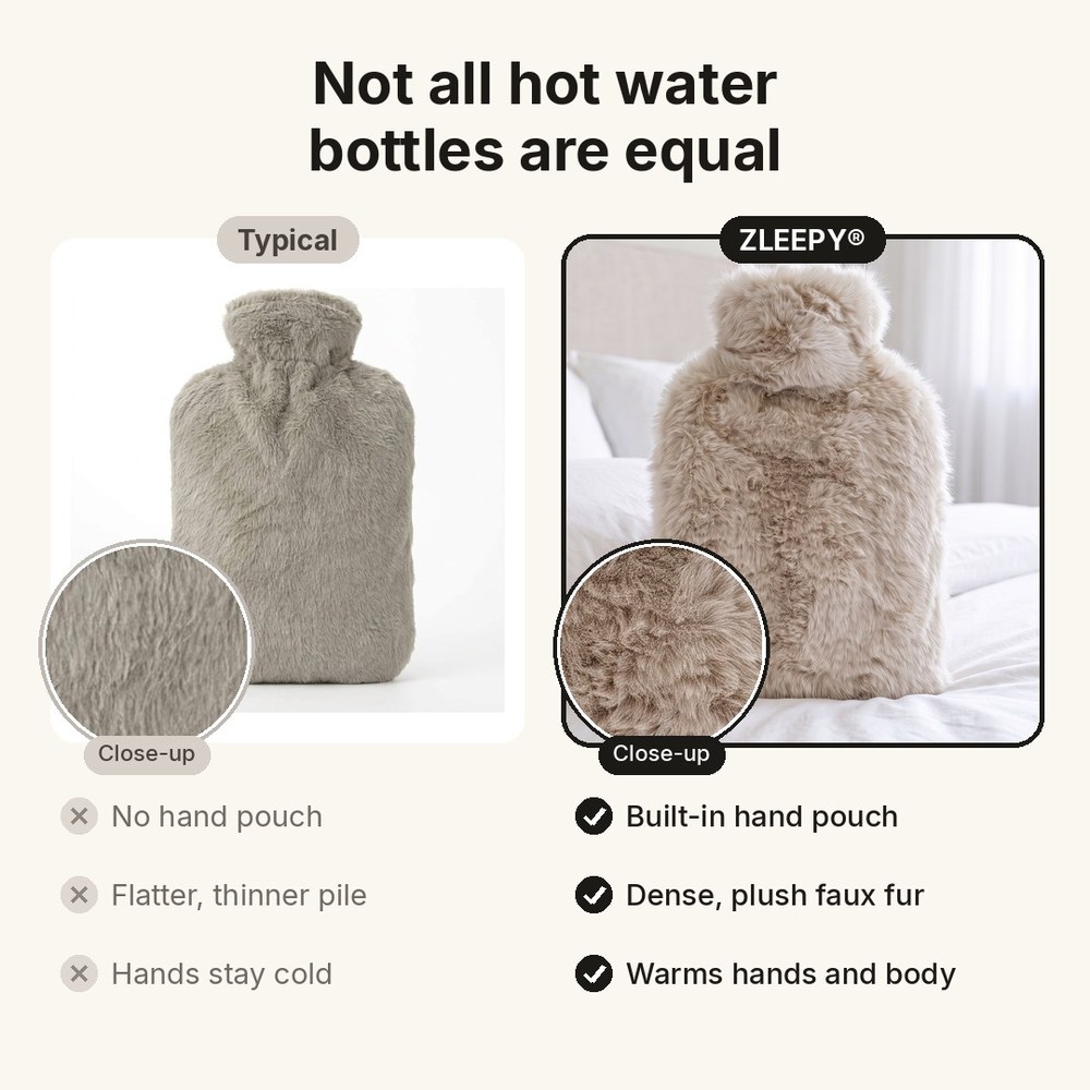 ZLEEPY compared with a typical hot water bottle