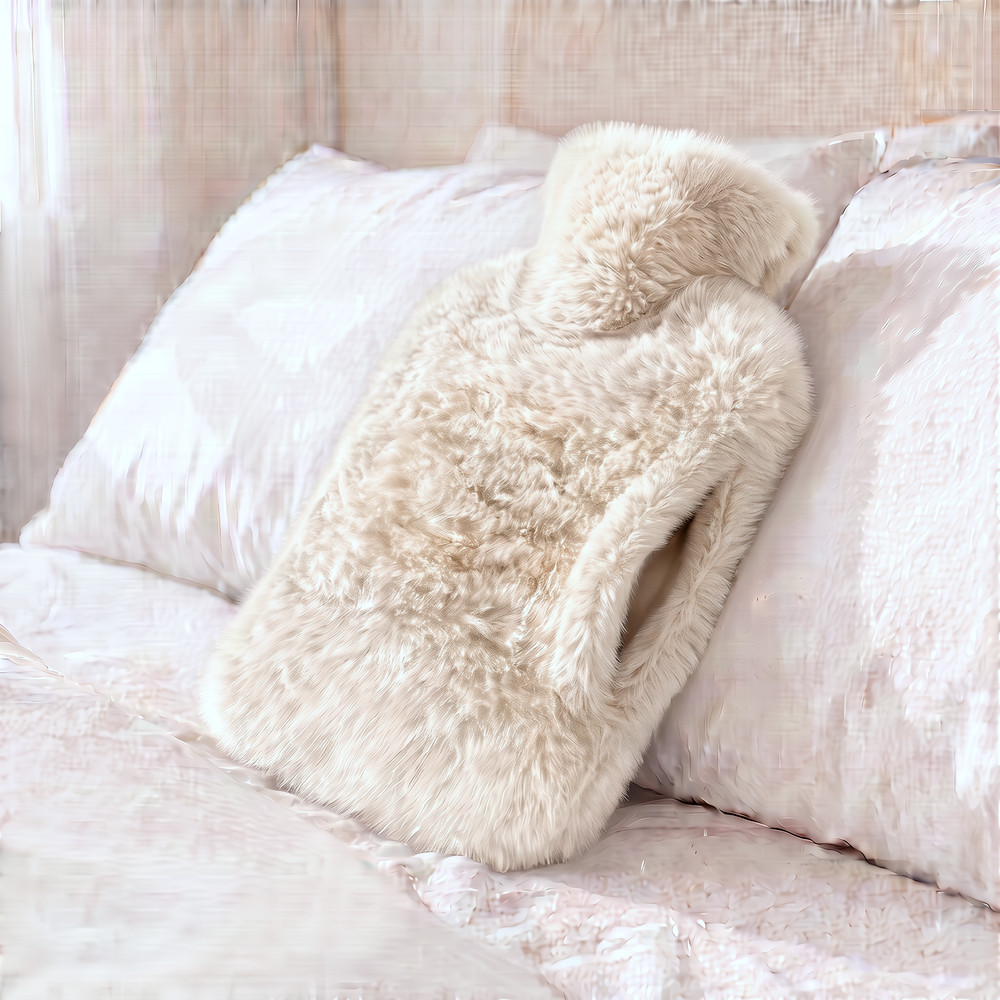 The side pouch of the Polar Bear faux fur hot water bottle