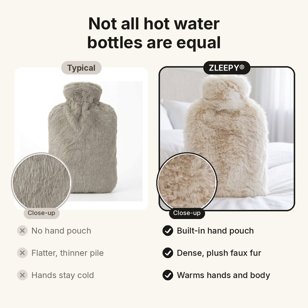 ZLEEPY compared with a typical hot water bottle