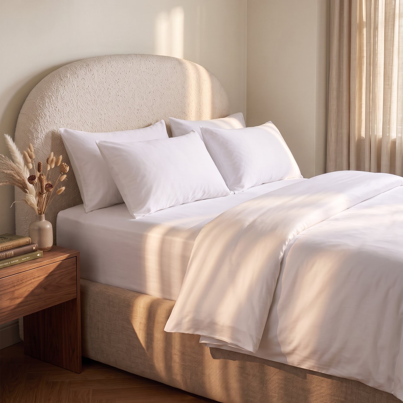 White bamboo fitted sheet in a light bedroom