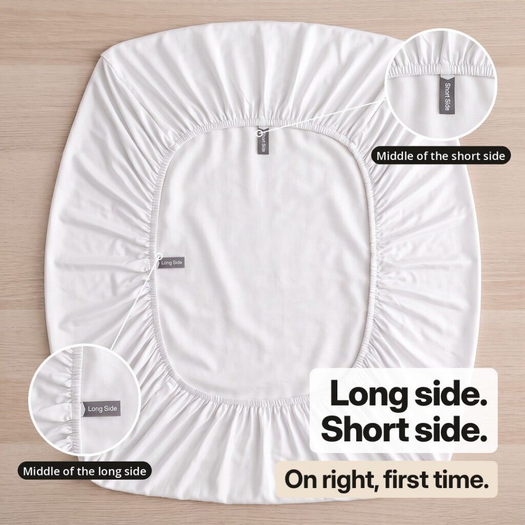 Long side and short side tabs on the ZLEEPY fitted sheet