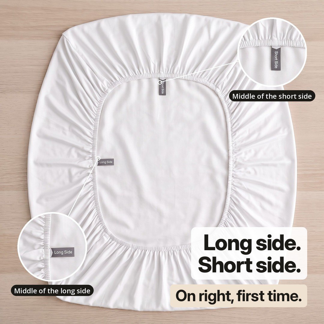 Long side and short side tabs on the ZLEEPY fitted sheet