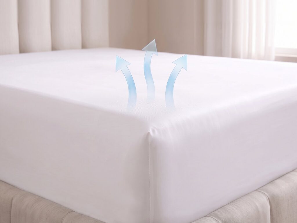 Cool air flowing up through a breathable bamboo fitted sheet